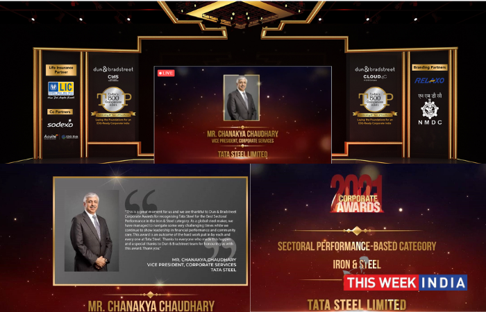 Tata Steel wins the Dun & Bradstreet Corporate Award 2021 for Best Sectoral Performance in the Iron & Steel category - thisweekindia
